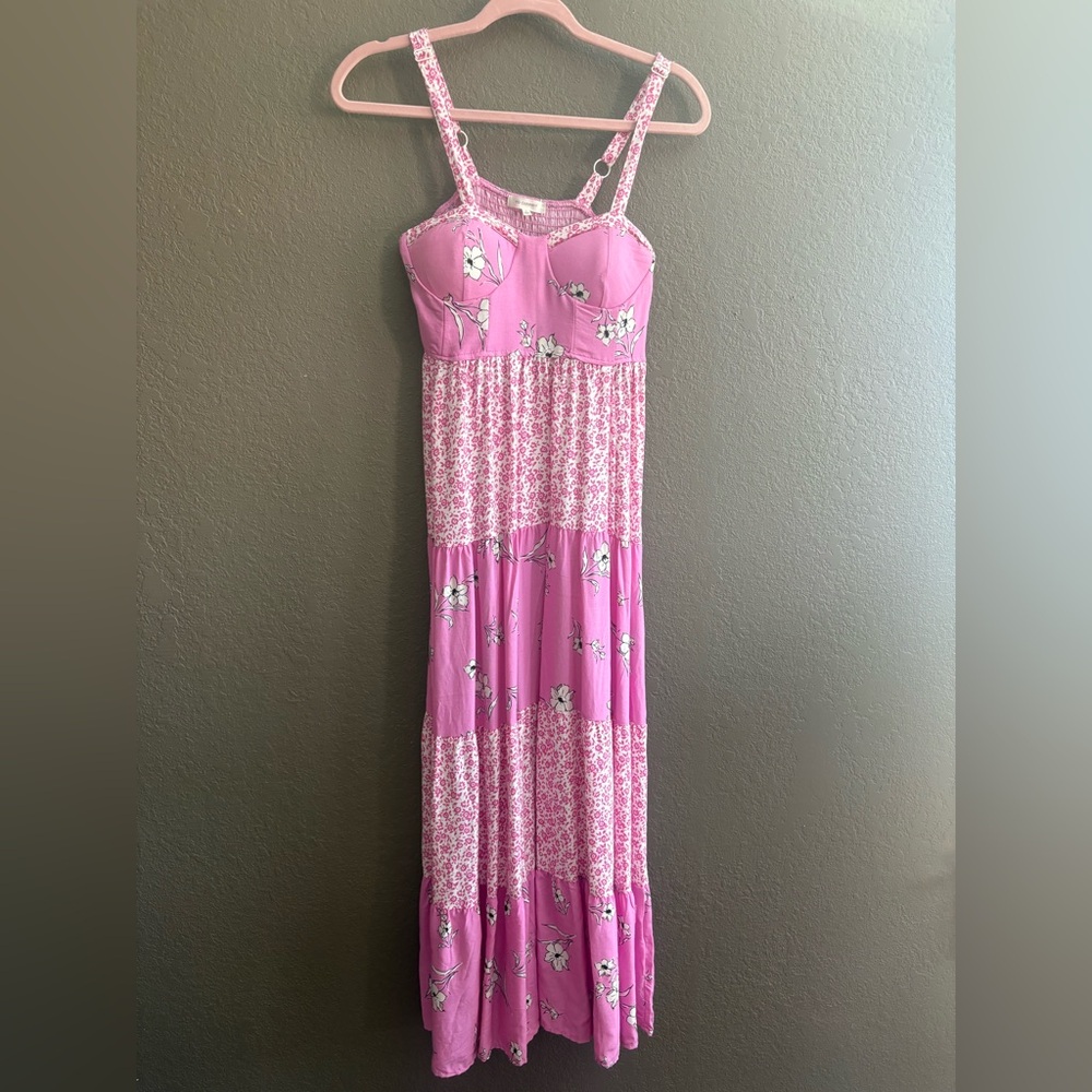 Pink Floral Tiered Maxi Dress